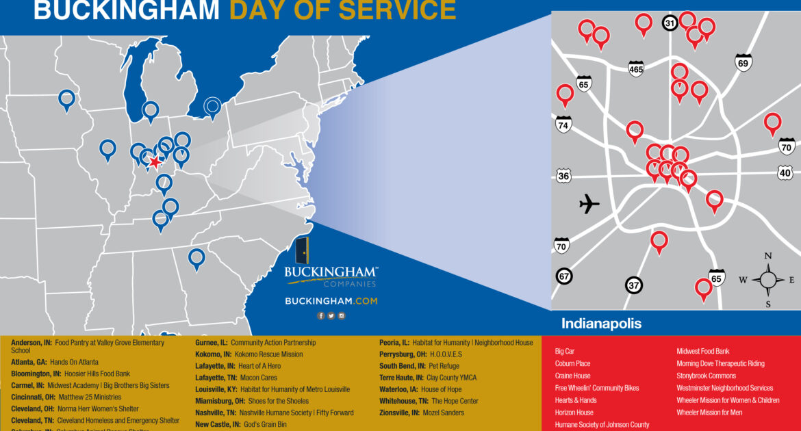 Map showcasing all the Buckingham Foundation volunteer locations