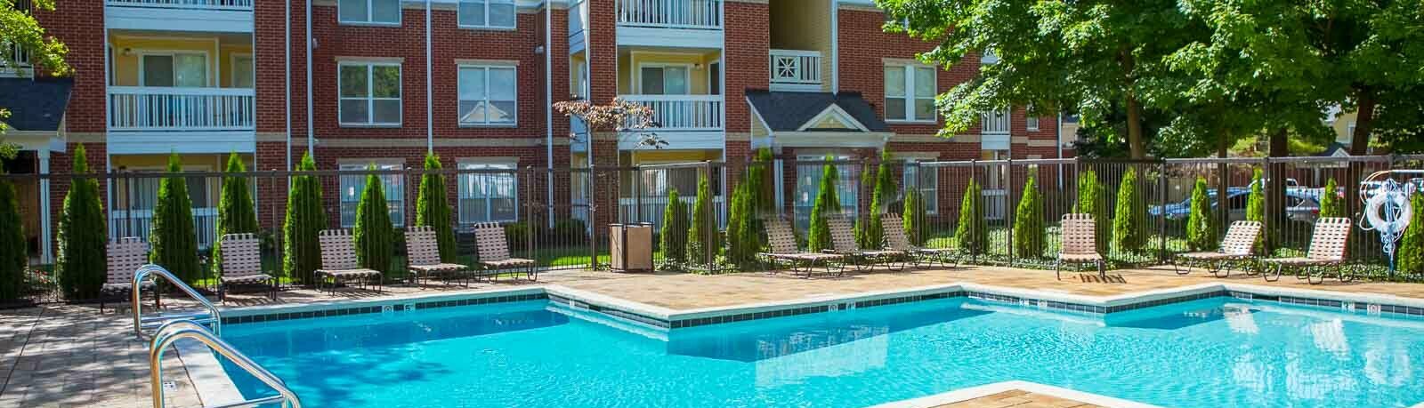 Outdoor pool at the White River Indianapolis apartment complex.