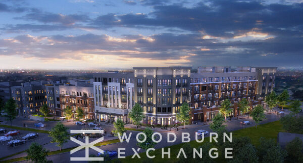 A professional rendering of Buckingham's Woodburn Exchange neighborhood.