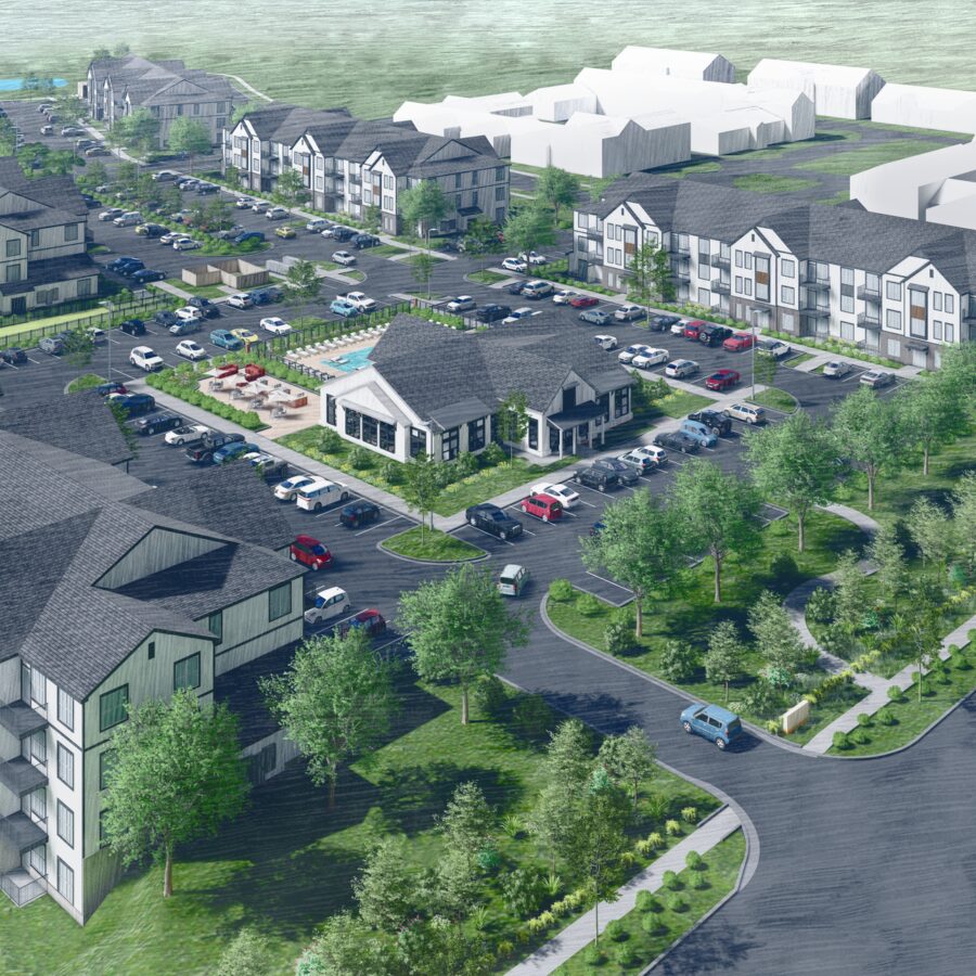 Renderings of Beth Page, and apartment community designed and built by Buckingham Companies. 